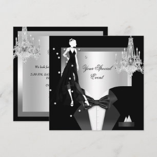 Invitation Robe de soirée élégante Smoking Argent Blanc Noir