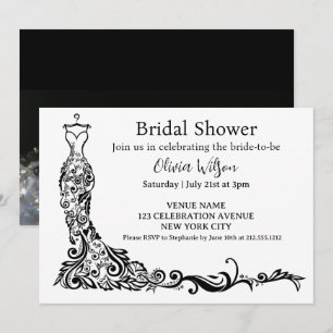 Invitation Robe de soirée florale bohème noire élégante pour