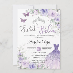 Invitation Robe de soirée florale violette pour 16 ans