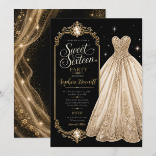 Invitation Robe de soirée Gold Jewel Sweet 16 pour anniversai