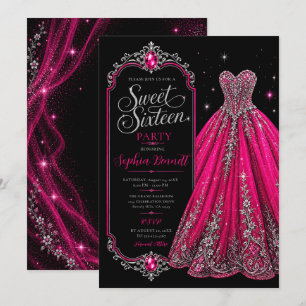 Invitation Robe de soirée rose vif pour les 16 ans