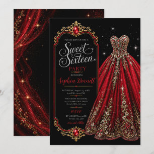 Invitation Robe de soirée rouge et or pour 16 ans