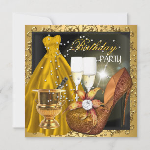 Invitation Robe de soirée Zèbre Or pour fête d'anniversaire