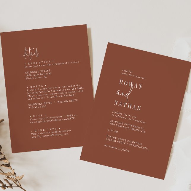 Invitation Robe De Terracotta Chic Moderne Tout En Un Mariage (Créateur téléchargé)