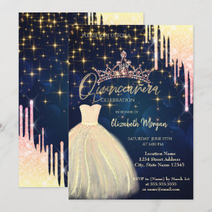 Invitation Robe de tiare à paillettes tombantes bleu marine Q