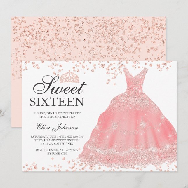 Invitation Robe de tiare blush parties scintillant or rose Sw (Devant / Derrière)