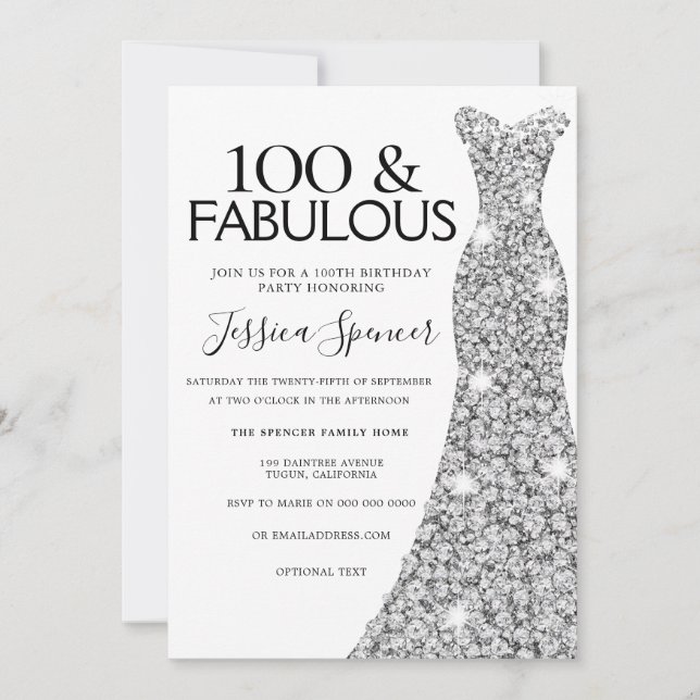 Invitation Robe d'étincelle en argent 100 et fabuleux 100e an (Devant)