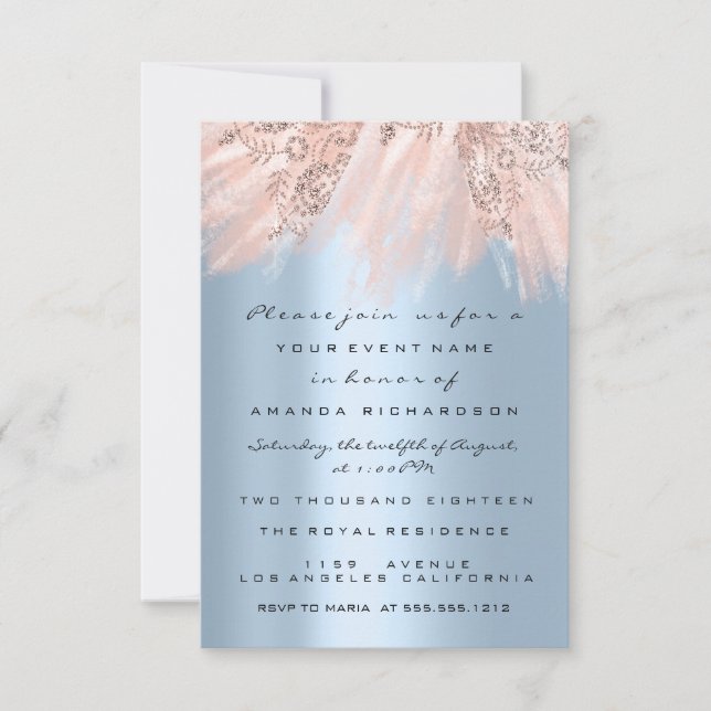 Invitation Robe d'étincelle Rose Gold Bridal Sweet 16th Blue (Devant)
