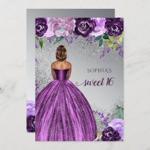 Invitation Robe d'étincelle violet argent Douce 16 ans