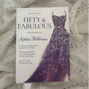 Invitation Robe d'étincelle violette 50e fête d'anniversaire