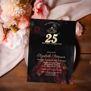 Invitation Robe, Diadème, Roses Rouges 25e Anniversaire