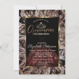 Invitation  Robe, Diadème, Roses Sombres Quinceañera  