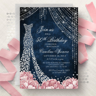 Invitation Robe Diamant Femme 50ème Anniversaire Argent