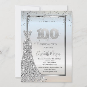 Invitation Robe Diamants Brillants Argentés 100ème Anniversai
