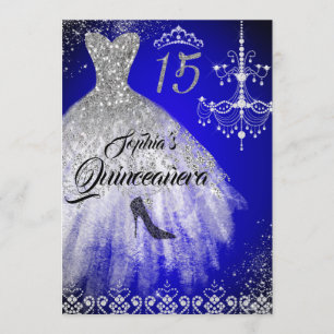 Invitation Robe Diamond étincelante bleu argent Quinceanera