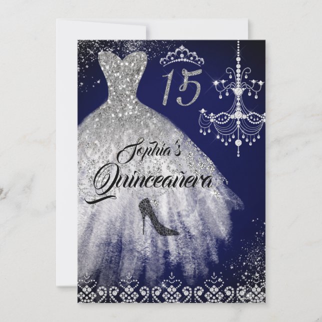 Invitation Robe Diamond étincelante Marine Quinceanera (Devant)