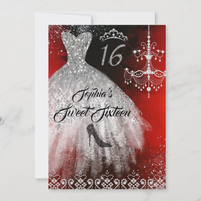 Invitation Robe Diamond étincelante Rouge Argent Noir Doux 16 (Devant)