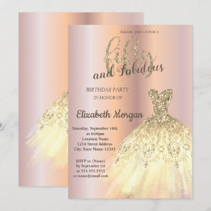 Invitation Robe d'or chic, Gold Rose 50e fête d'anniversaire
