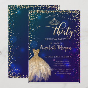 Invitation Robe d'or, Diamants Bleu 30e fête d'anniversaire