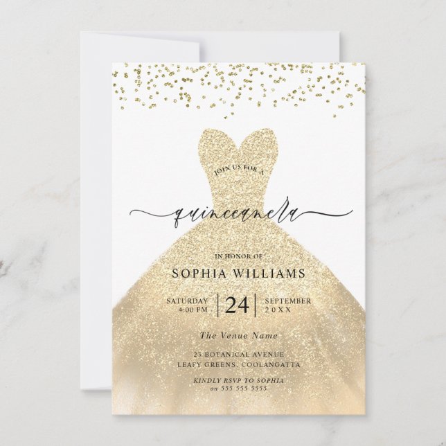 Invitation Robe d'or Elégante Parties scintillant Quinceanera (Devant)