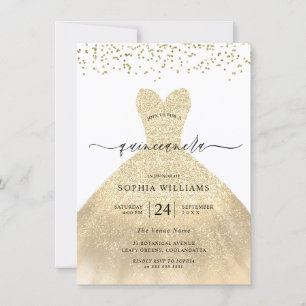 Invitation Robe d'or Elégante Parties scintillant Quinceanera