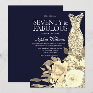 Invitation Robe d'or Fleurs d'or Marine 70e anniversaire