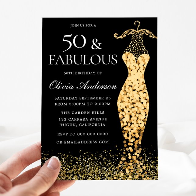 Invitation Robe d'or glamour Fabuleux 50e anniversaire (Créateur téléchargé)