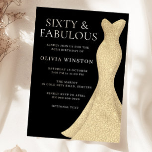 Invitation Robe d'or noir 60 et fabuleux 60e anniversaire