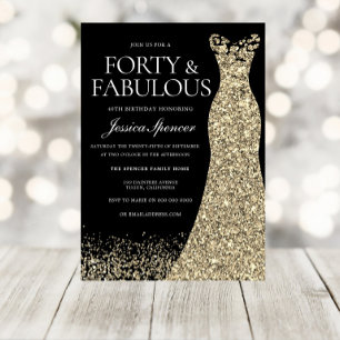 Invitation Robe d'or noire femmes 40e fête d'anniversaire