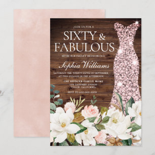 Invitation Robe d'or rose Blush Blanc Rustique 60e anniversai