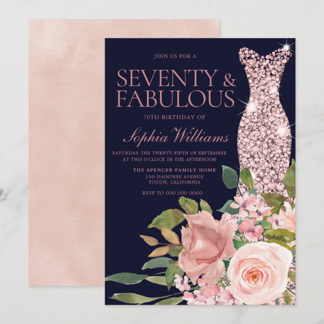 Invitation Robe d'or rose Blush Rose & Marine 70e anniversair (Devant / Derrière)