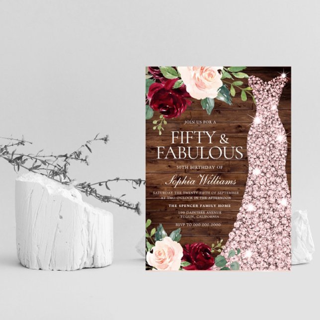 Invitation Robe d'or rose Blush Rustic 50e fête d'anniversair (Créateur téléchargé)