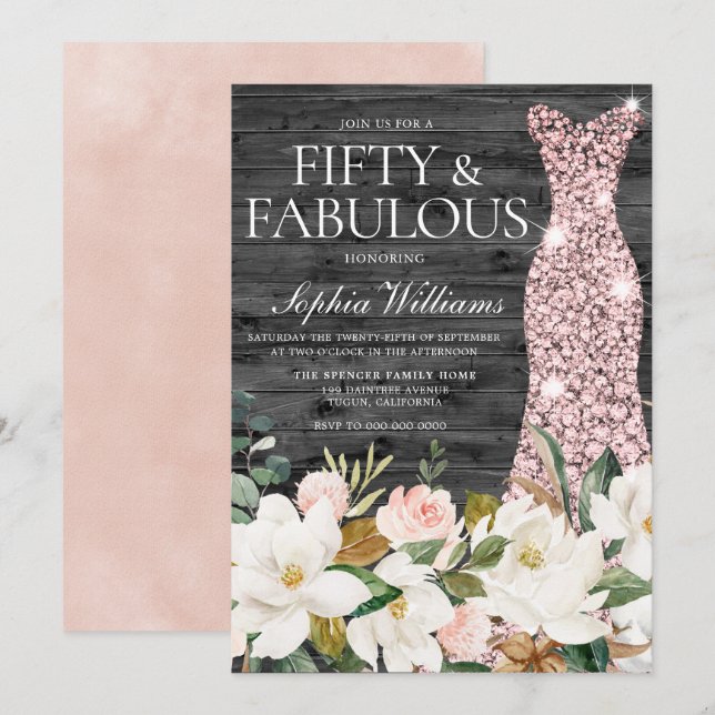 Invitation Robe d'or rose Blush White Country 50e anniversair (Devant / Derrière)