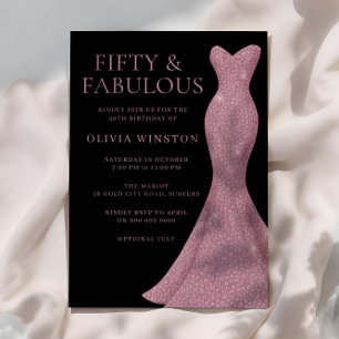 Invitation Robe d'or rose et femmes noires 50e anniversaire