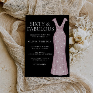 Invitation Robe d'or rose Fête de la femme Noir 60e Anniversa