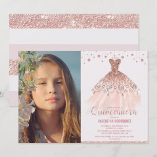 Invitation Robe d'or rose Quinceañera 15e anniversaire Photo