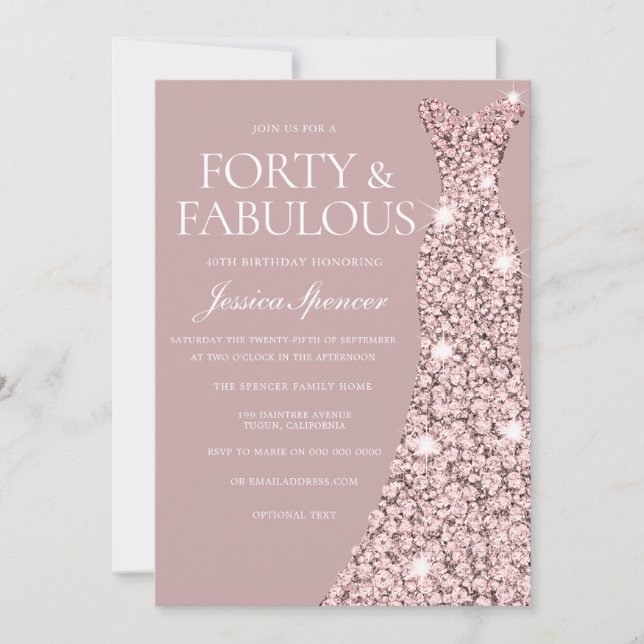 Invitation Robe d'or Rose rose Dusty 40e anniversaire (Devant)