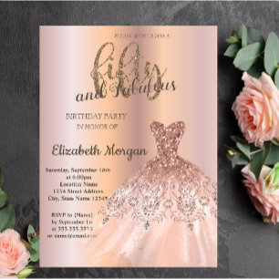Invitation Robe d'or rose, Rose Gold 50e fête d'anniversaire