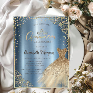 Invitation Robe d'or Tiara, Diamonds Blue Quinceañera