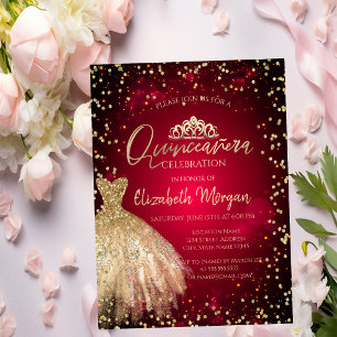 Invitation Robe d'or Tiara, Diamonds Rouge Quinceañera