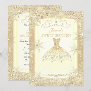 Invitation Robe d'or Tiara Winter Wonderland Sweet 16 Party