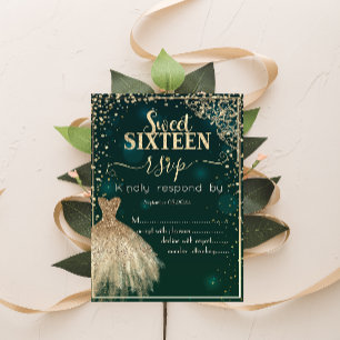 Invitation Robe d'or vert Tiara, Diamonds Sweet 16 RSVP