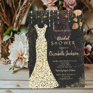 Invitation Robe dorée, Confettis Roses sombres Baby Shower de