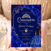 Robe dorée et bleu royal pour Quinceanera Floral