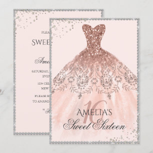Invitation Robe dorée rose argentée scintillante 16ème Sweet