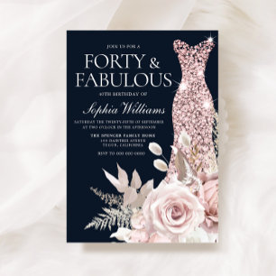 Invitation Robe dorée Rose Dusty 40e anniversaire Floral