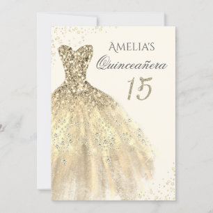 Invitation Robe dorée Sparkle 15e Quinceanera