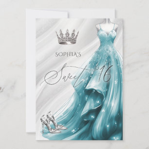 Invitation Robe élégante argentée et sarcelle à paillettes Sw