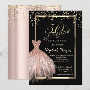 Invitation Robe élégante, Confetti Rose Gold 50e anniversaire