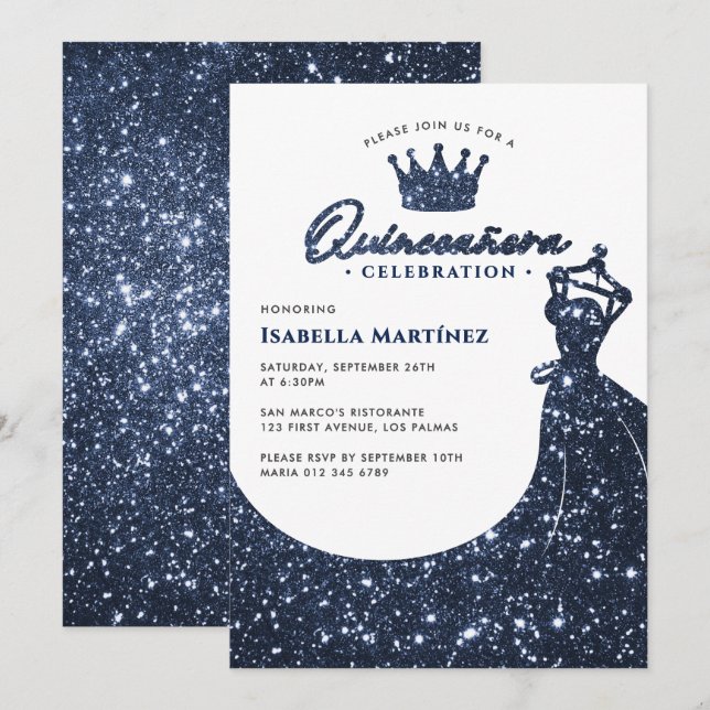 Invitation Robe élégante & Couronne Quinceañera fête d'annive (Devant / Derrière)
